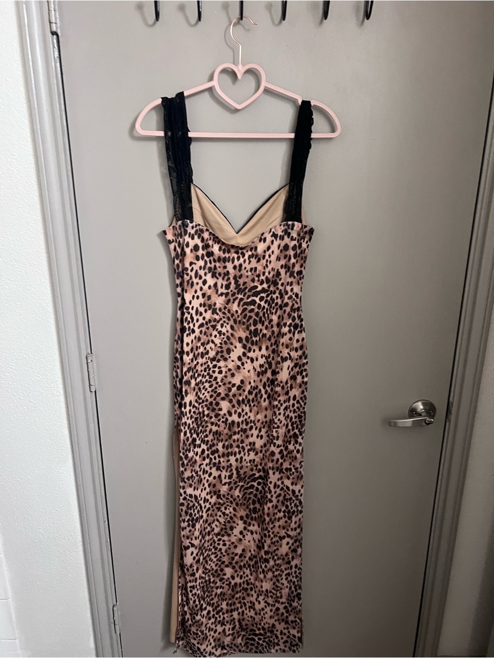 Leopard Print Slip Dress with Black Lace Straps